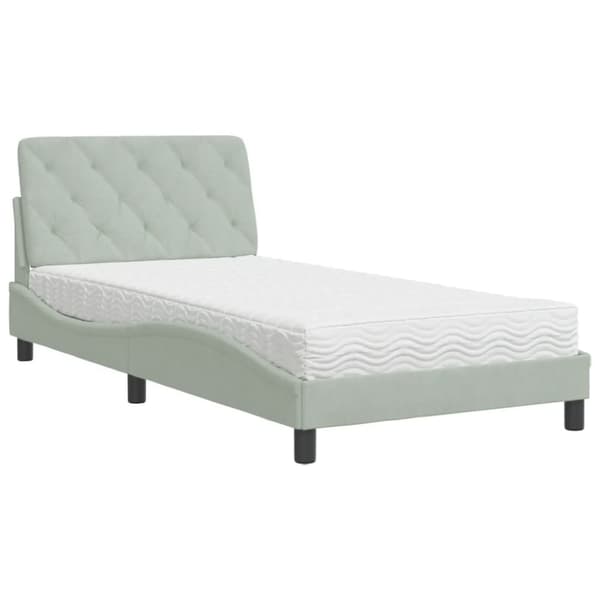 Säng med madrass ljusgrå 100x200 cm sammet
