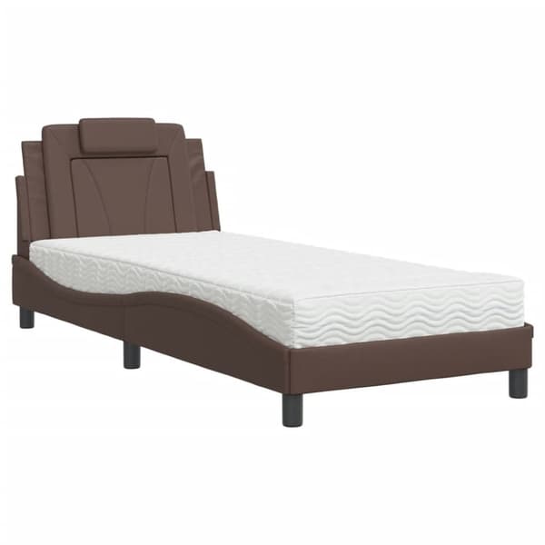 Säng med madrass brun 90x200 cm konstläder