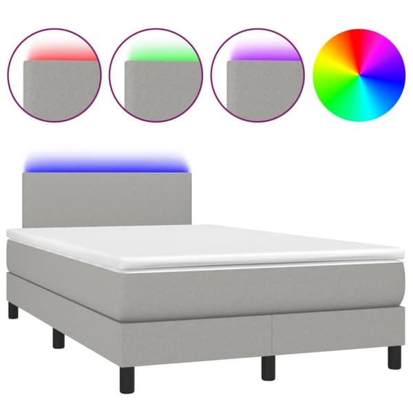 Ramsäng med madrass & LED ljusgrå 120x190 cm tyg