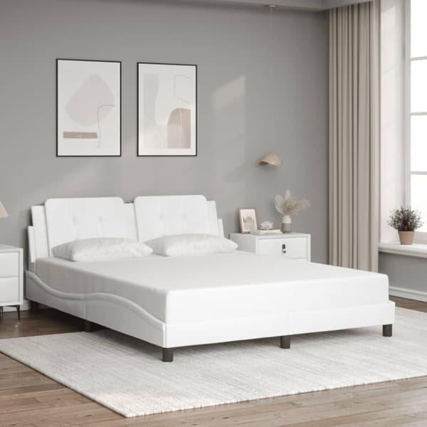 Sängram med huvudgavel vit 160x200 cm konstläder