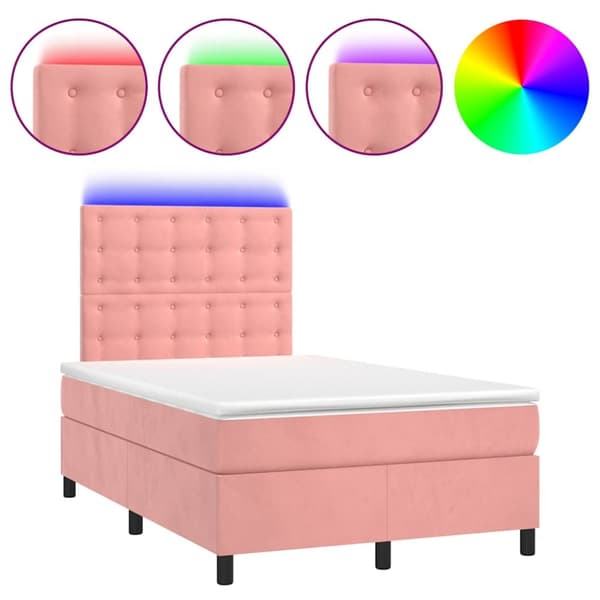 Ramsäng med madrass & LED rosa 120x190 cm sammet