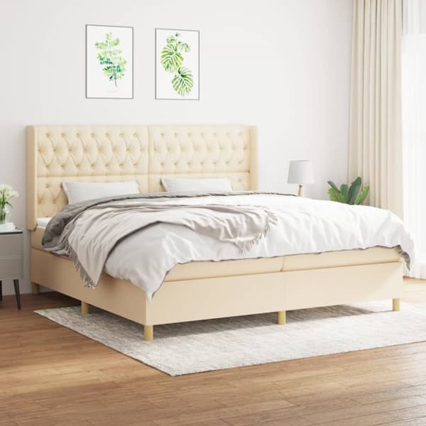 Ramsäng med madrass gräddvit 200x200 cm tyg