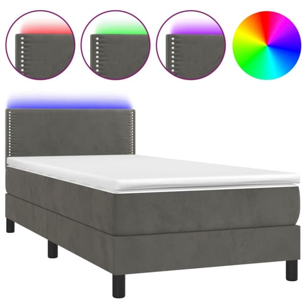 Ramsäng med madrass & LED mörkgrå 80x200 cm sammet