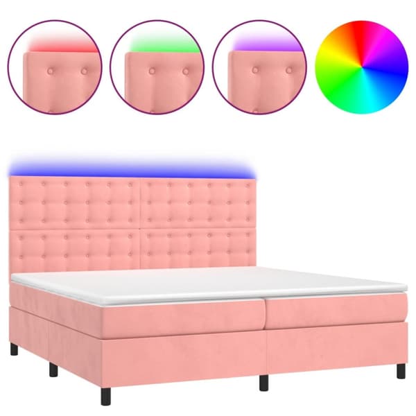 Ramsäng med madrass rosa & LED 200x200 cm sammet