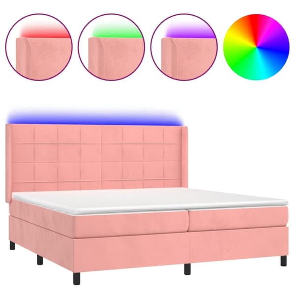 Ramsäng med madrass rosa & LED 200x200 cm sammet