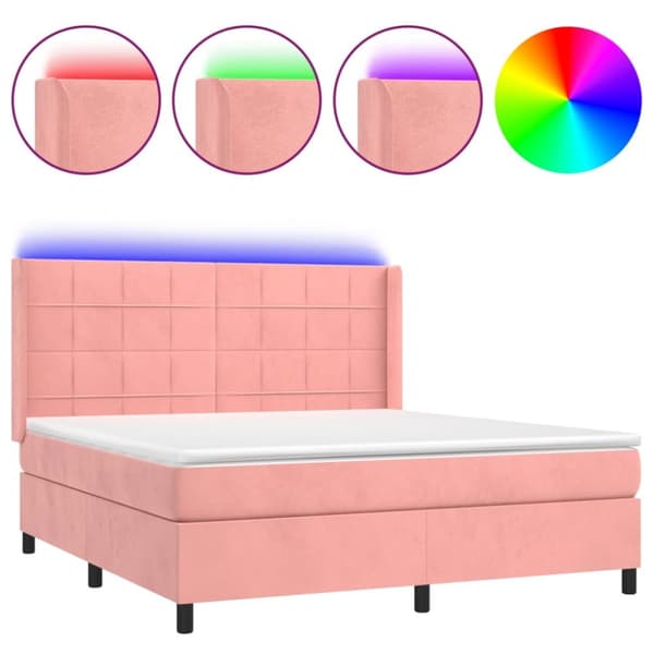 Ramsäng med madrass rosa & LED 160x200 cm sammet