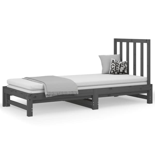 Utdragbar dagbädd grå 2x(90x200) cm massiv furu
