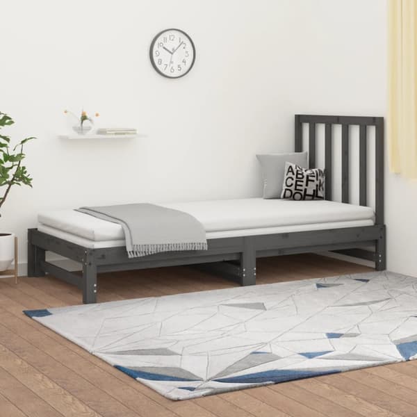 Utdragbar dagbädd grå 2x(90x200) cm massiv furu