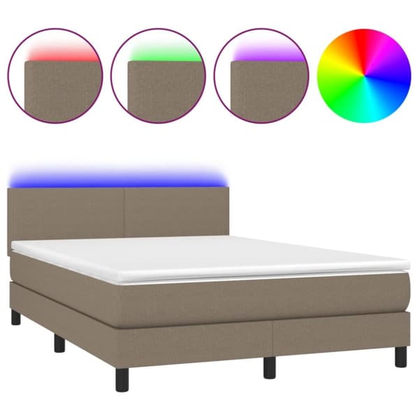 Ramsäng med madrass & LED taupe 140x190 cm tyg
