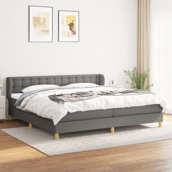 Ramsäng med madrass mörkgrå 200x200 cm tyg