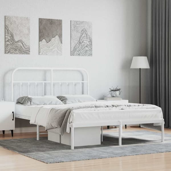 Sängram med huvudgavel metall vit 135x190 cm
