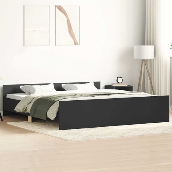 Sängram med huvudgavel och fotgavel svart 200x200 cm