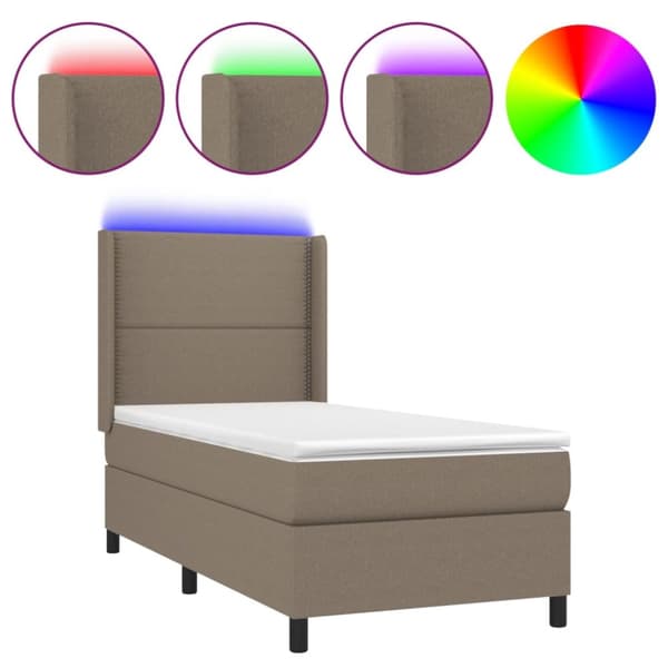 Ramsäng med madrass & LED taupe 100x200 cm tyg