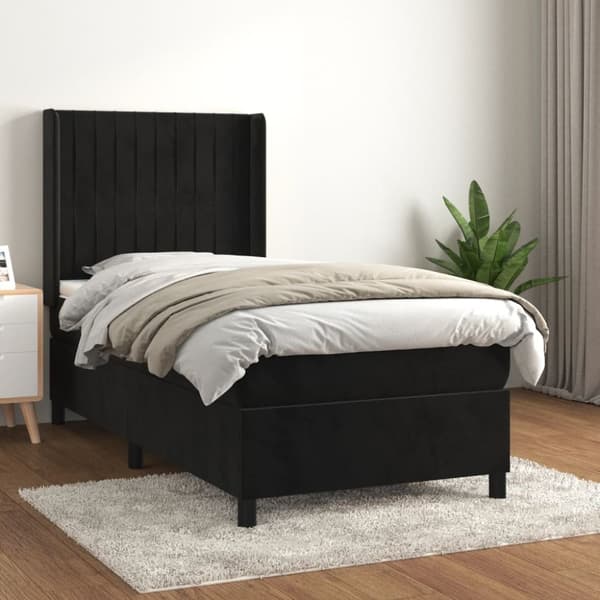 Ramsäng med madrass svart 80x200 cm sammet