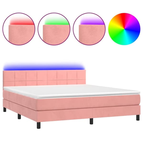 Ramsäng med madrass rosa & LED 160x200 cm sammet