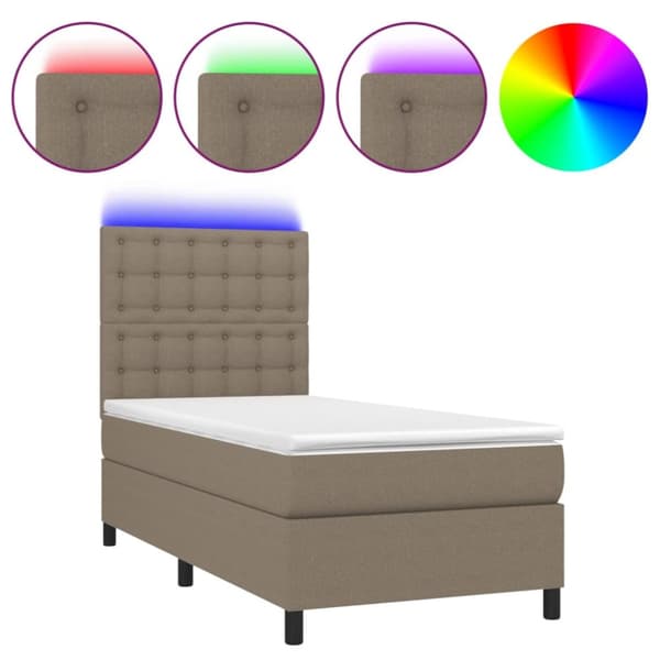 Ramsäng med madrass & LED taupe 90x200 cm tyg
