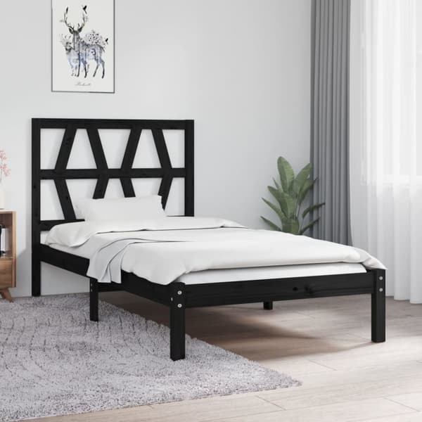 Sängram svart massiv furu 75x190 cm