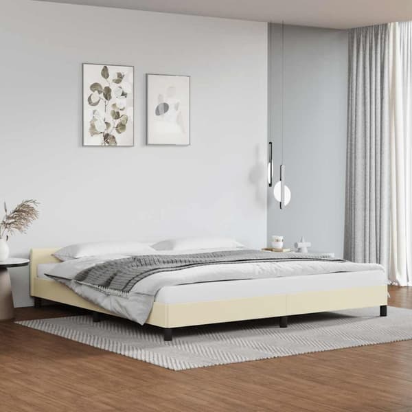 Sängram med huvudgavel utan madrass gräddvit 200x200 cm