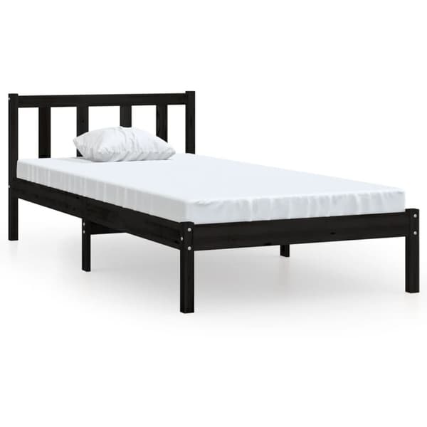Sängram svart massiv furu 75x190 cm