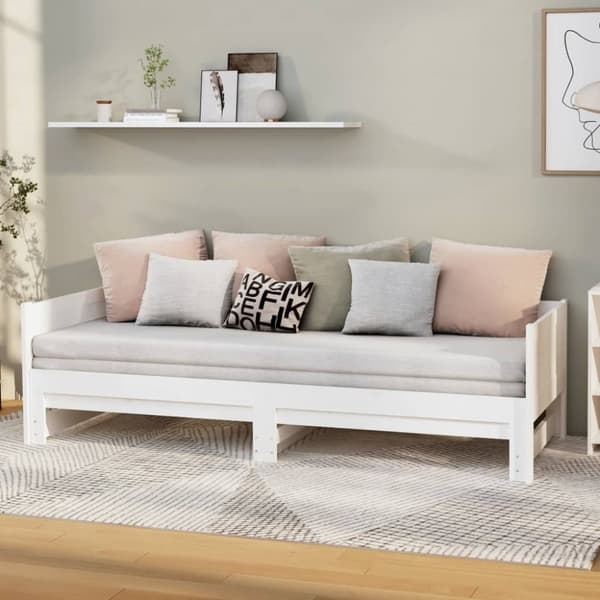 Utdragbar dagbädd vit massiv furu 2x(80x200) cm
