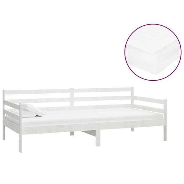 Dagbädd med madrass 90x200 cm vit massiv furu