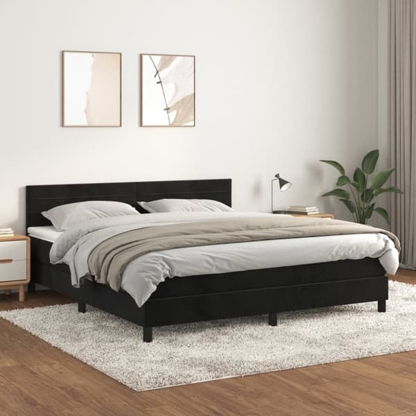 Ramsäng med madrass svart 180x200 cm sammet