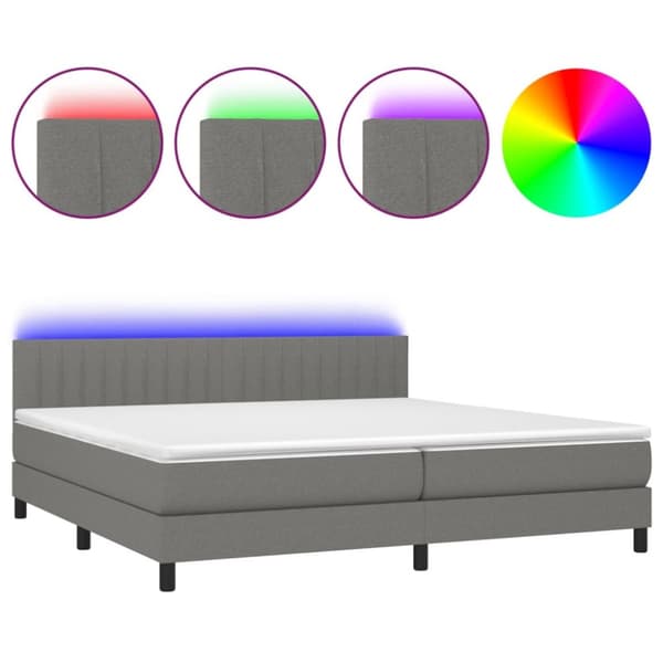 Ramsäng med madrass & LED mörkgrå 200x200 cm tyg