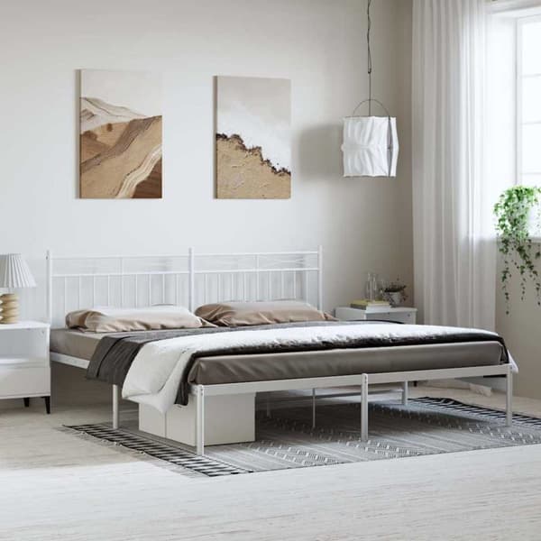 Sängram med huvudgavel metall vit 193x203 cm