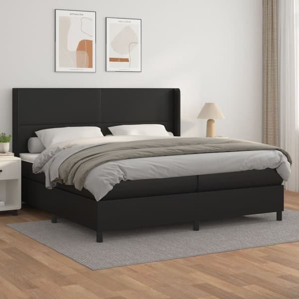 Ramsäng med madrass svart 200x200 cm konstläder