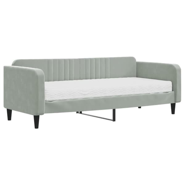 Dagbädd med madrass ljusgrå 90x200 cm sammet