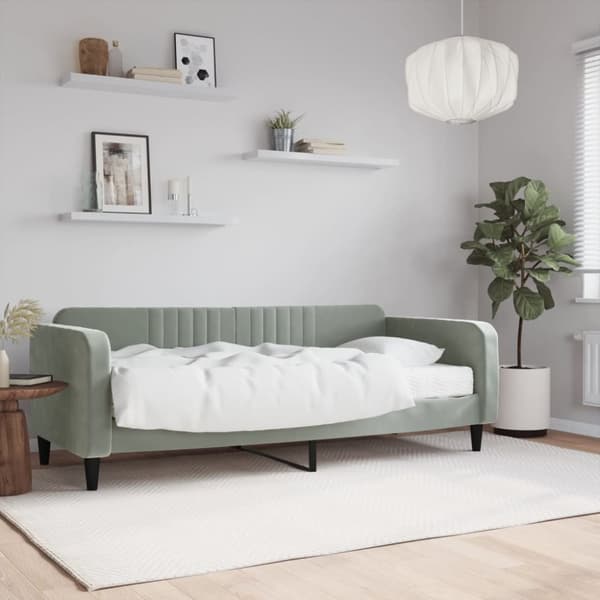 Dagbädd med madrass ljusgrå 90x200 cm sammet
