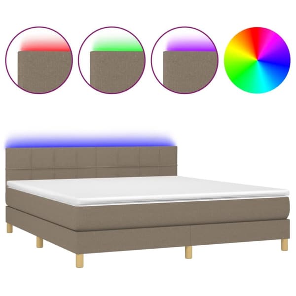 Ramsäng med madrass & LED taupe 180x200 cm tyg