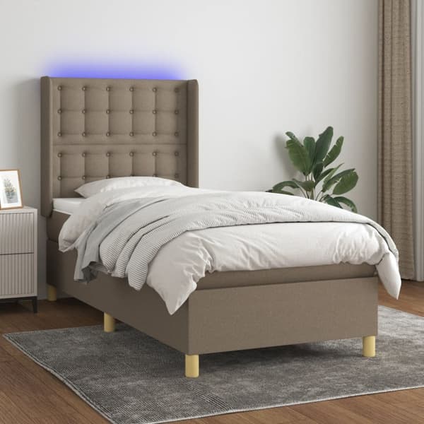 Ramsäng med madrass & LED taupe 90x200 cm tyg