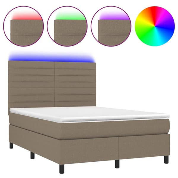 Ramsäng med madrass & LED taupe 140x190 cm tyg