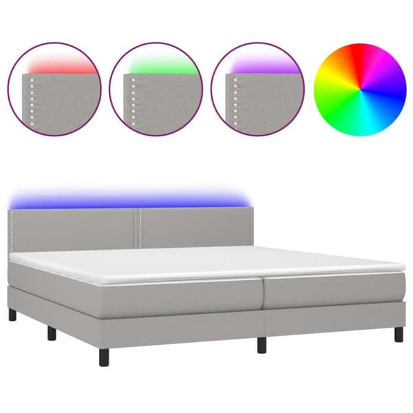 Ramsäng med madrass & LED ljusgrå 200x200 cm tyg