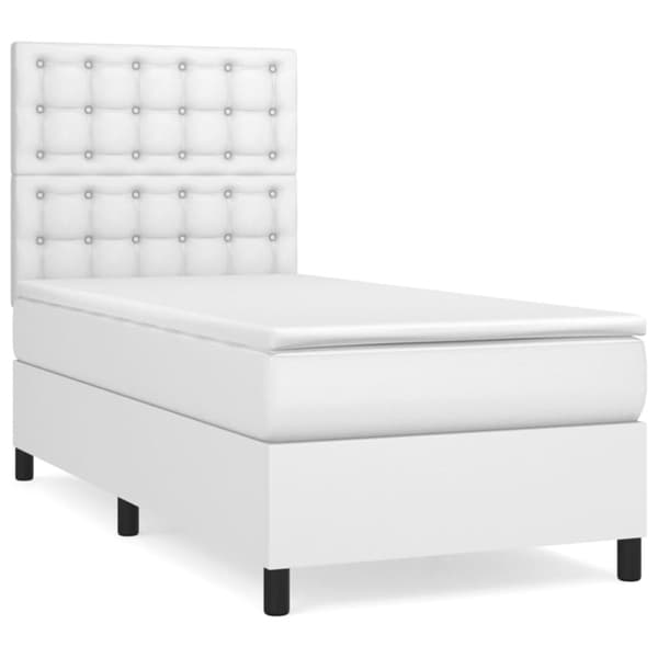 Ramsäng med madrass vit 90x190 cm konstläder