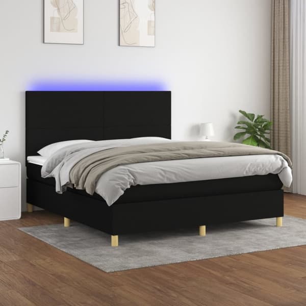 Ramsäng med madrass & LED svart 160x200 cm tyg