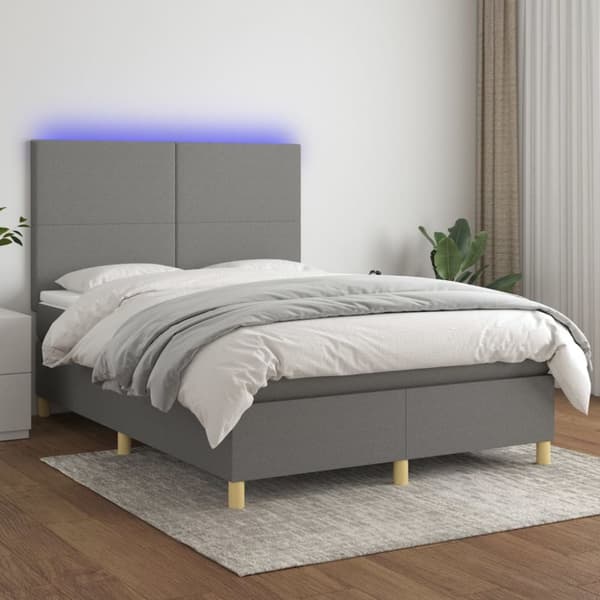 Ramsäng med madrass & LED mörkgrå 140x190 cm tyg