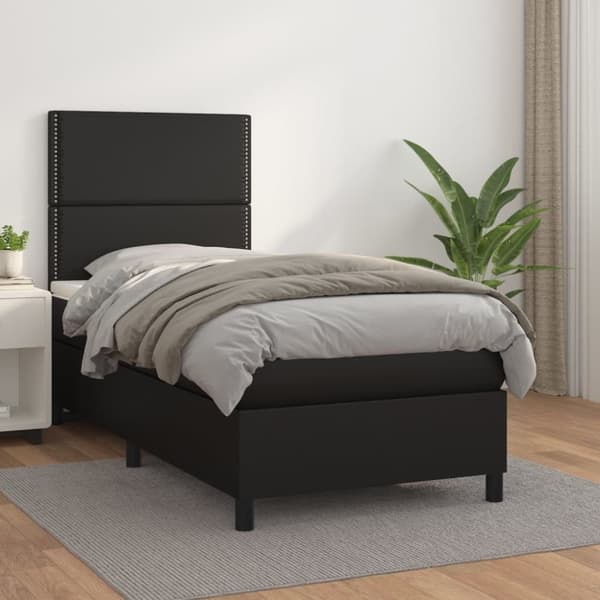 Ramsäng med madrass svart 100x200 cm konstläder