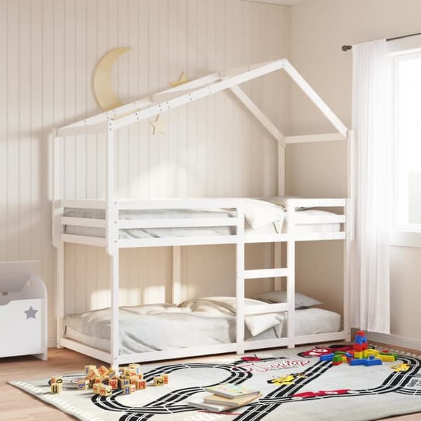 Våningssäng med tak vit 90x190 cm massiv furu