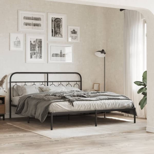 Sängram med huvudgavel metall svart 193x203 cm