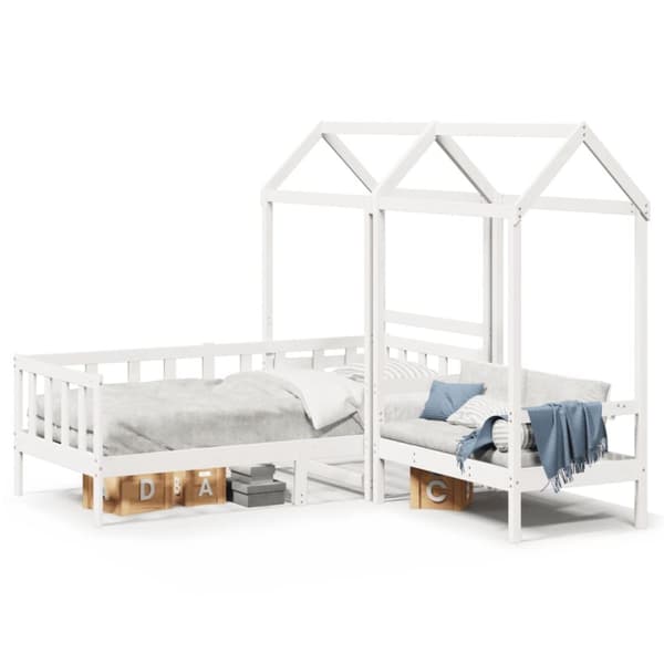 Dagbädd med bänk och tak vit 80x200 cm massiv furu