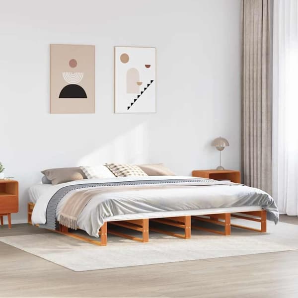 Sängram utan madrass vaxbrun 180x200 cm massiv furu