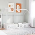 Miniatyrbild 1 av 2: Barnsäng med husram vit 90x200 cm massiv furu