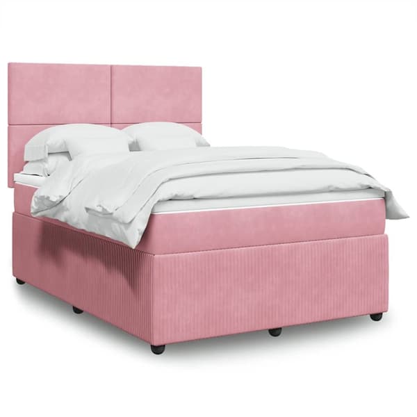 Ramsäng med madrass rosa 140x200 cm sammet