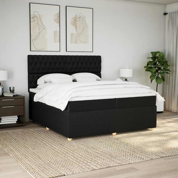 Ramsäng med madrass svart 200x200 cm tyg