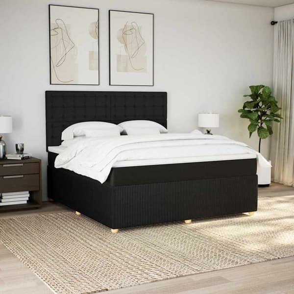 Ramsäng med madrass svart 180x200 cm tyg
