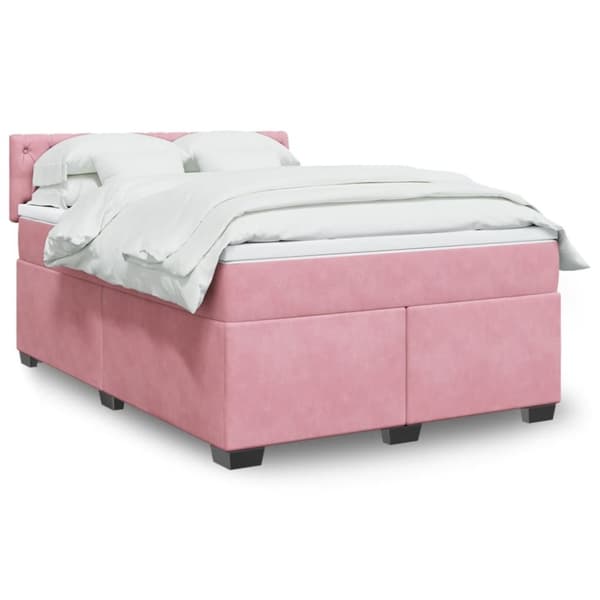 Ramsäng med madrass rosa 160x200 cm sammet