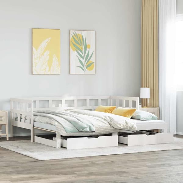 Dagbädd utdragbar med lådor utan madrass vit 80x200 cm