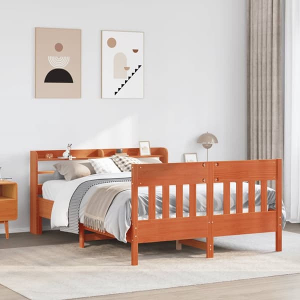 Sängram utan madrass vaxbrun 150x200 cm massiv furu